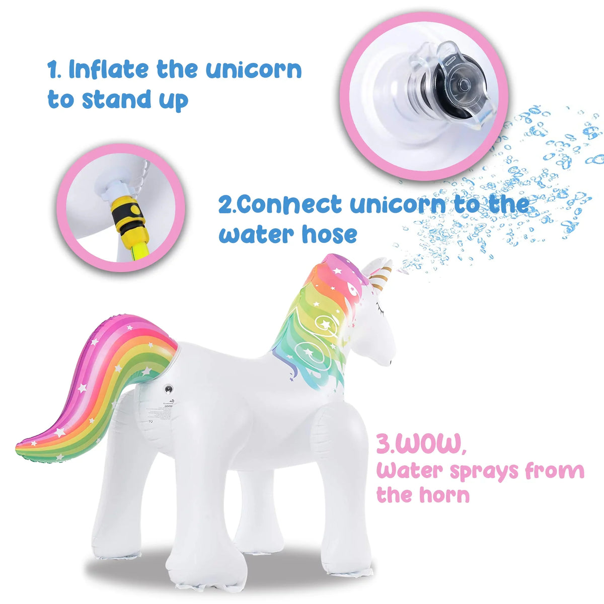 Thalia 63 Inch Inflatable Sprinkler for Kids-XL Unicorn