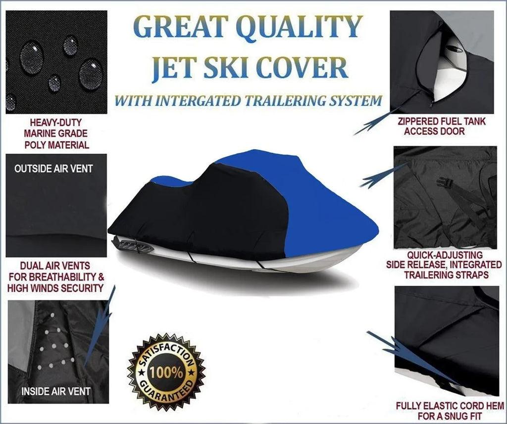 BLACK / BLUE HEAVY-DUTY Shield Matching for KAWASAKI STX 1100 1997 1998 1999 Jet Ski Trailerable Wrap