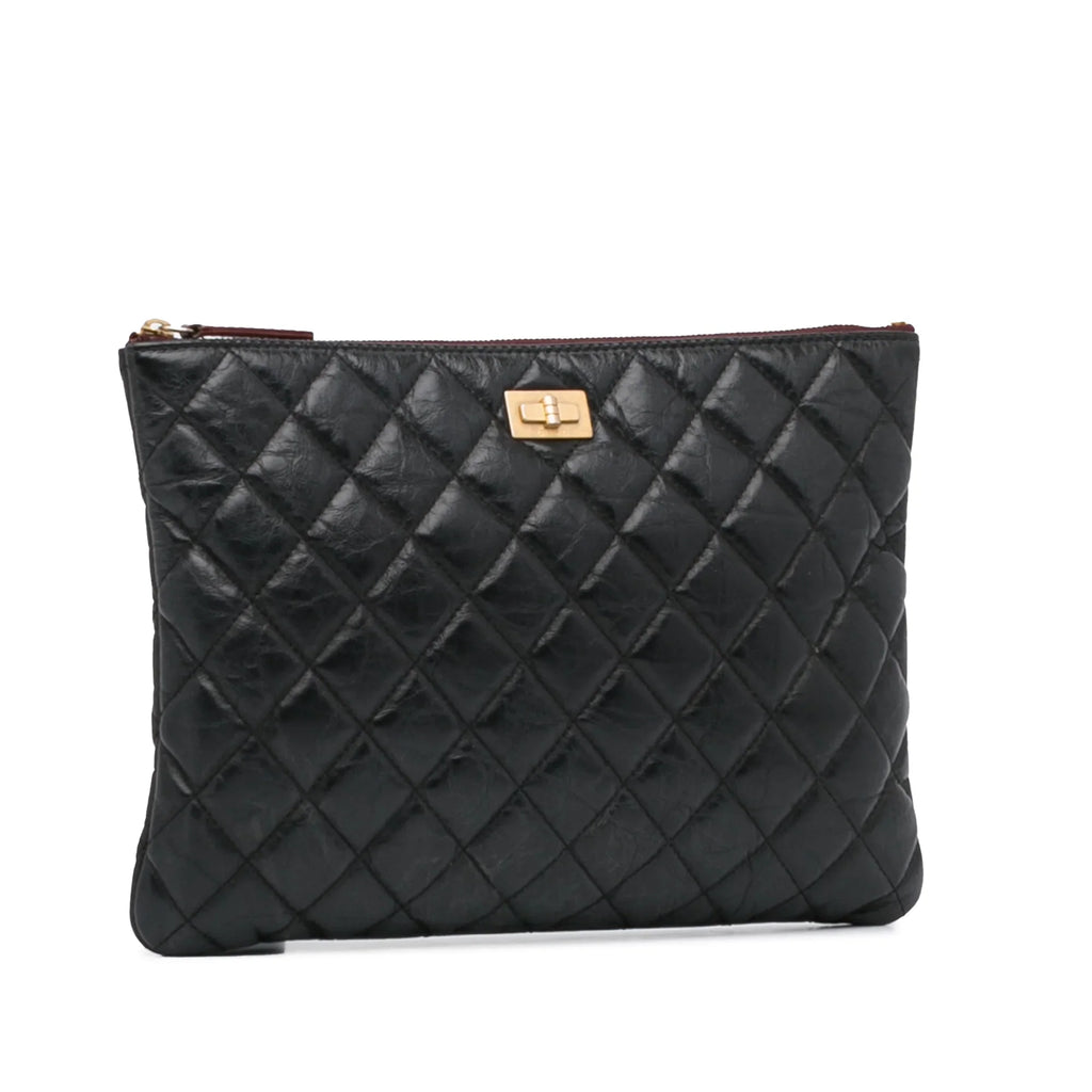 Pre-Owned Authenticated Chanel Reissue O Case Lambskin Leather Black Pouch Unisex (Good)