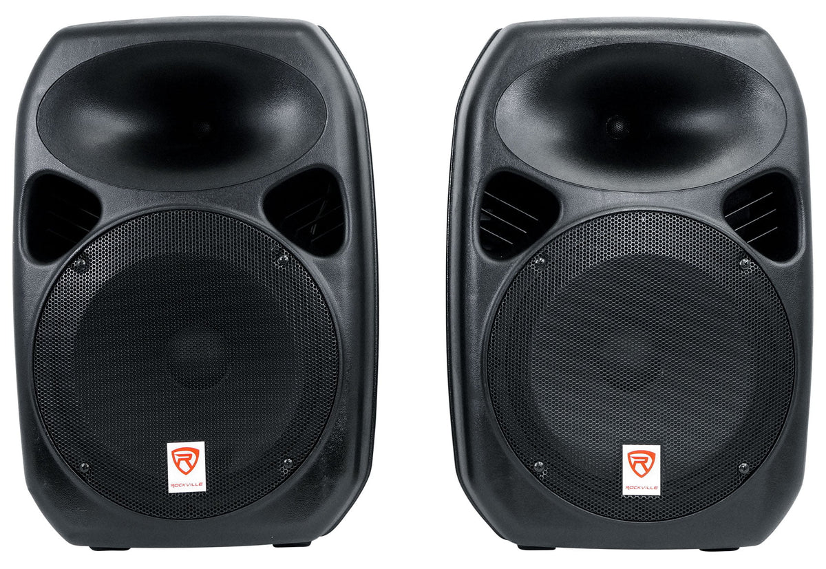 Rockville RPG122K 12" Portable PA System 2 Powered Speakers Bluetooth+Mic+Stands