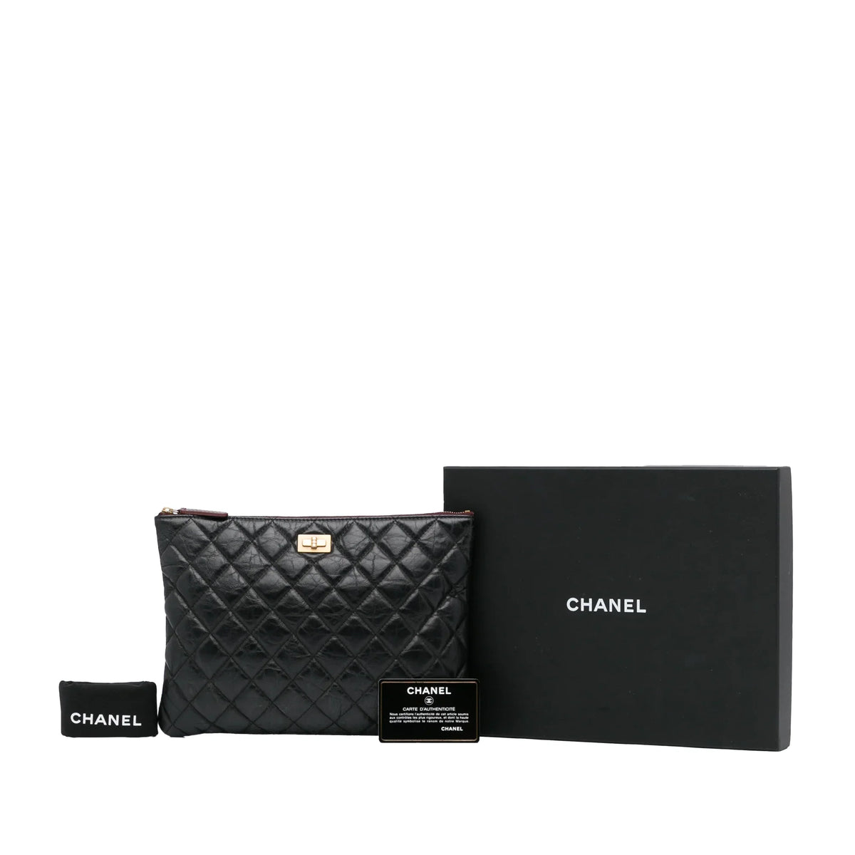 Pre-Owned Authenticated Chanel Reissue O Case Lambskin Leather Black Pouch Unisex (Good)
