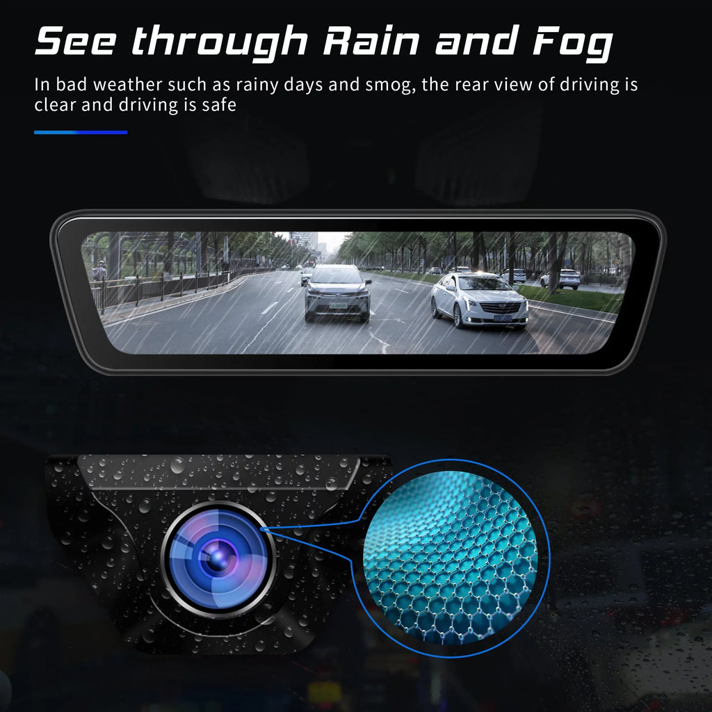 Mirror Dash Car Camera 9.35 inch Touchscreen Rear View Smart Streaming Truck Camera 1080P Full HD Front Rear Back View Dual Cameras