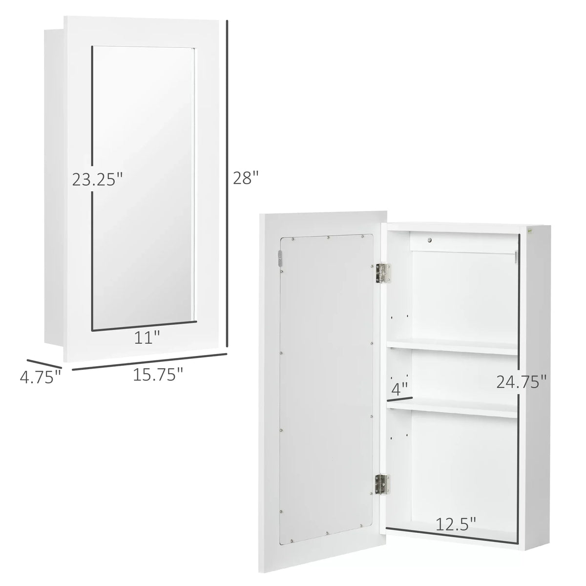 kleankin Bathroom Medicine Cabinet, Wall Mounted Mirror Cabinet, White