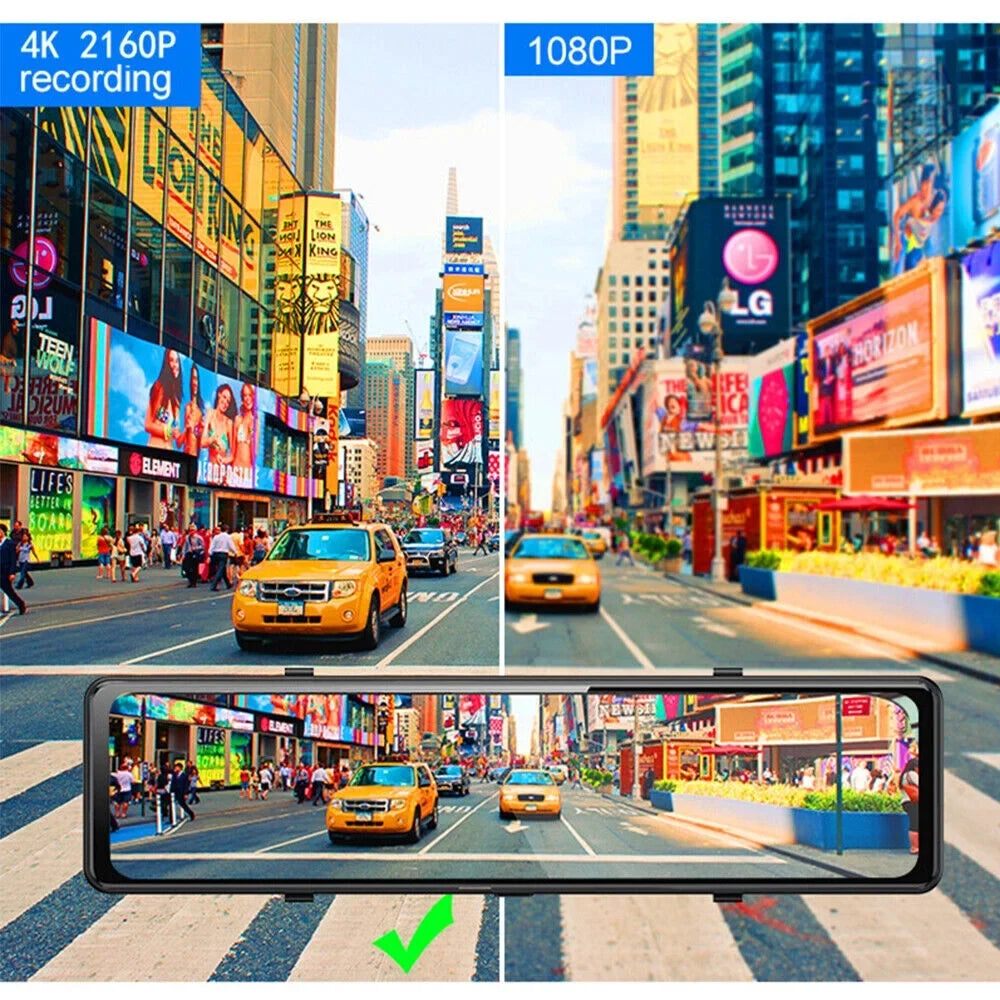 G·PEH US 4K WiFi Mirror GPS Dash Cam 12" Voice Control Car RearView Backup Dual