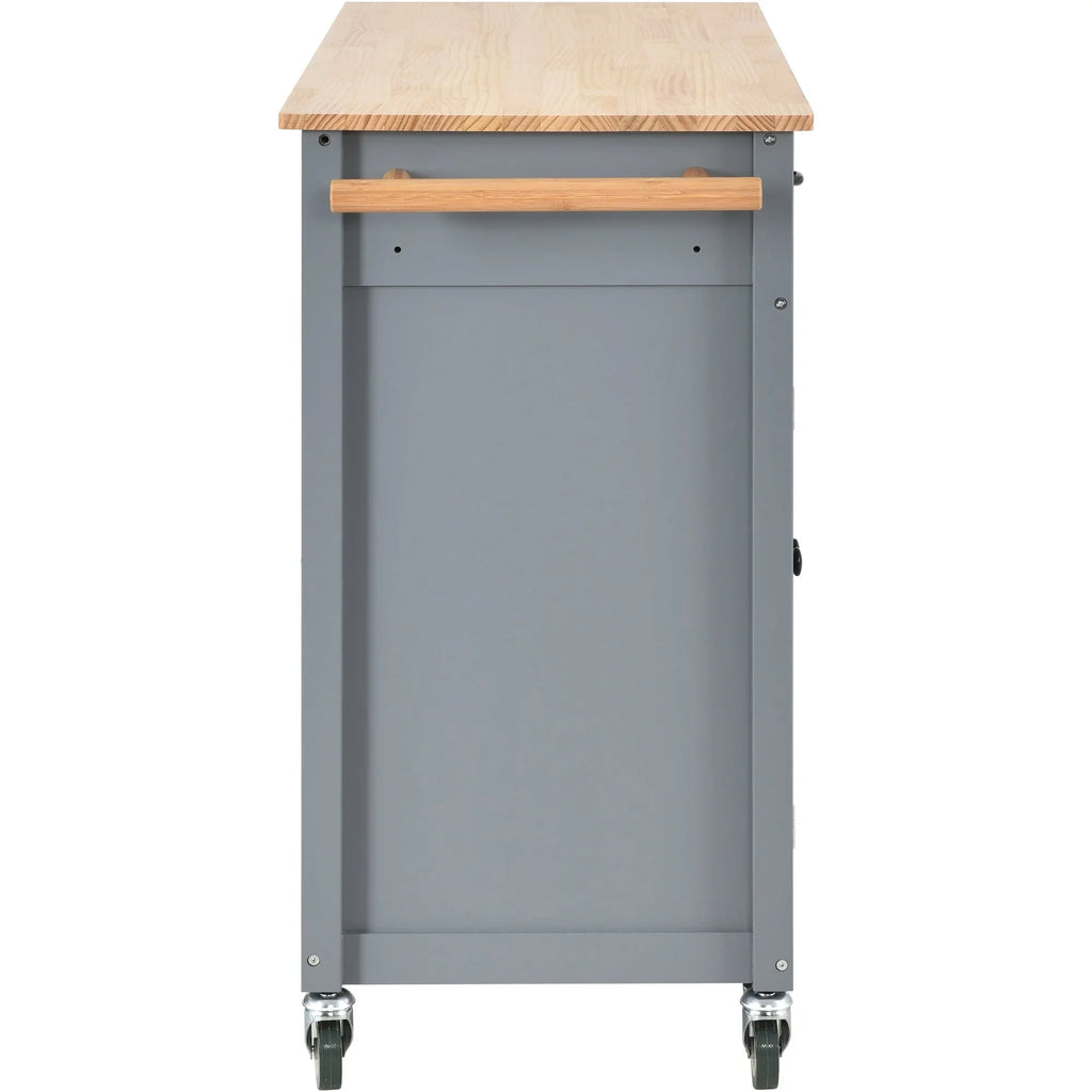Granite Kitchen Island Cart with Solid Wood Top and Locking Wheels - Grey Blue