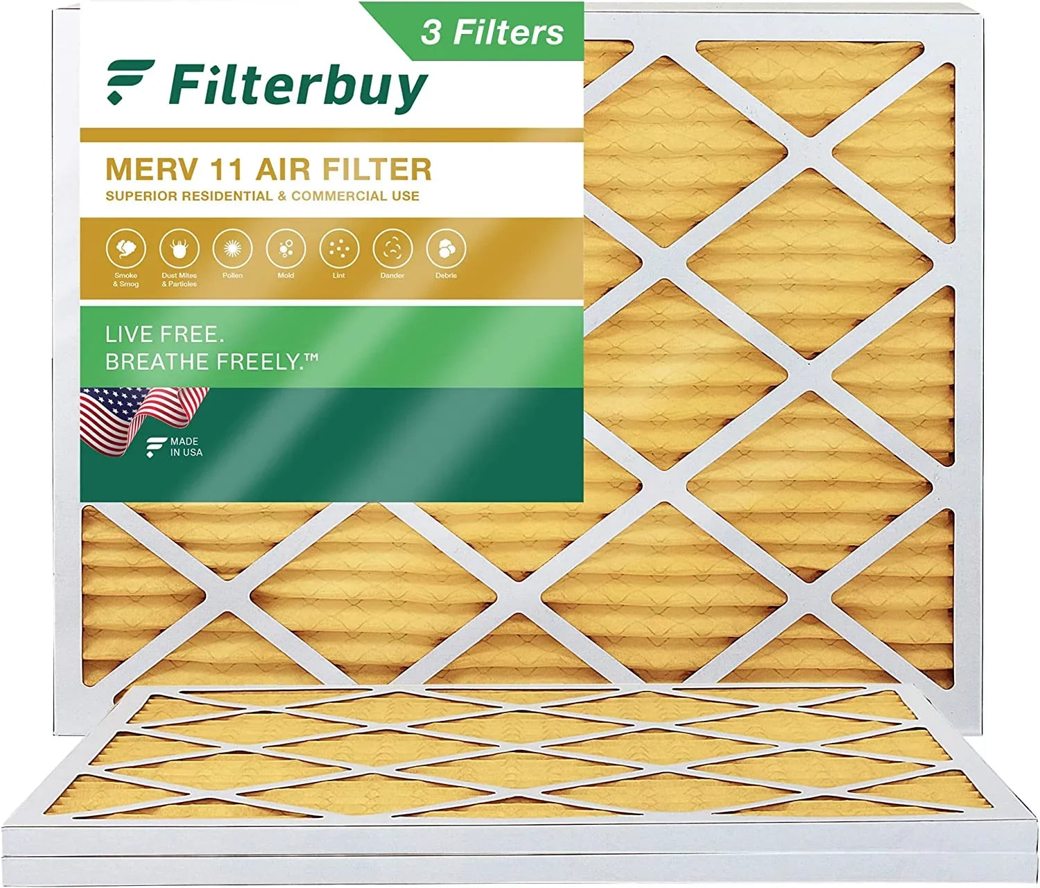 Filterbuy 16x21x1 MERV 11 Pleated HVAC AC Furnace Air Filters (3-Pack)