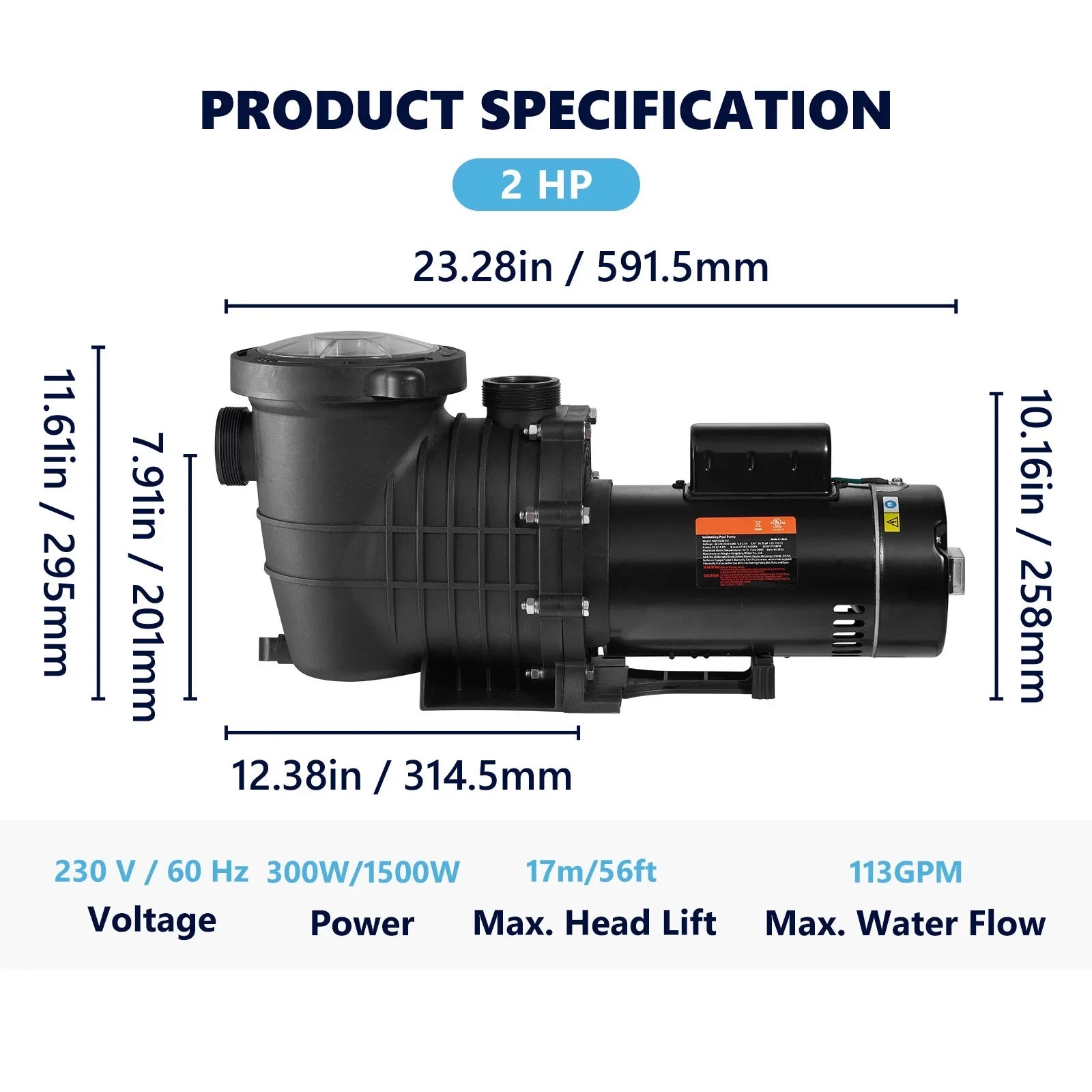 SKYSHALO Swimming Pool Pump, 2 HP 230 V, 1500 W Double Speed Pump for in/Above Ground Pool w/ Strainer Basket, 5520 GPH Max. Flow, Certification of ETL for Security