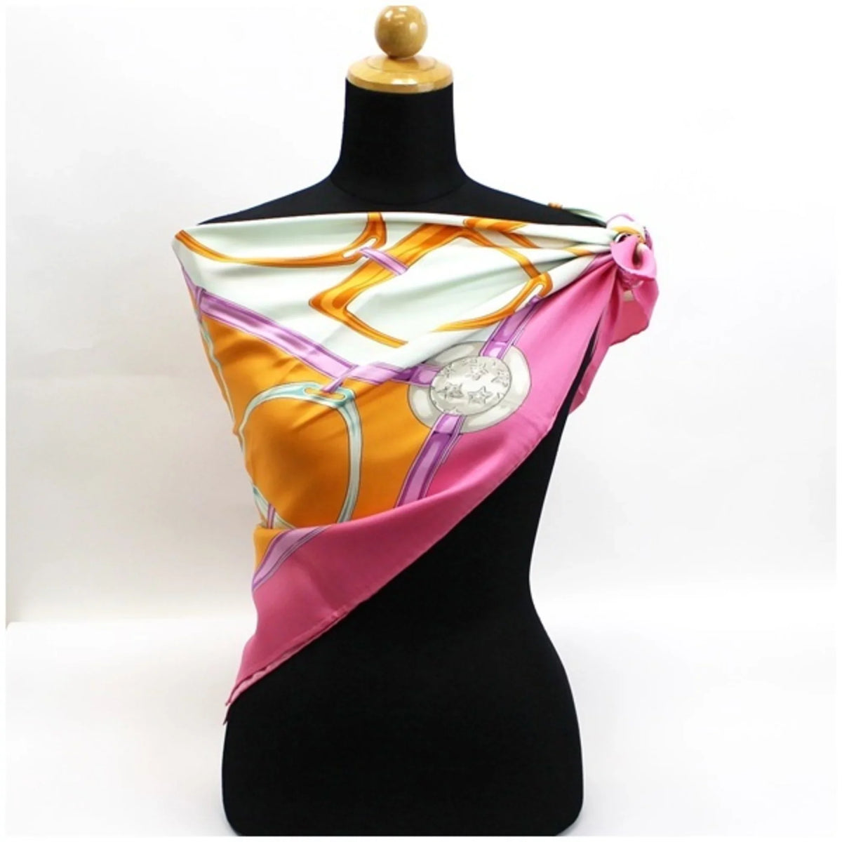 Pre-Owned Celine scarf muffler pink x multicolor harness pattern CELINE ladies horsebit (Like New)