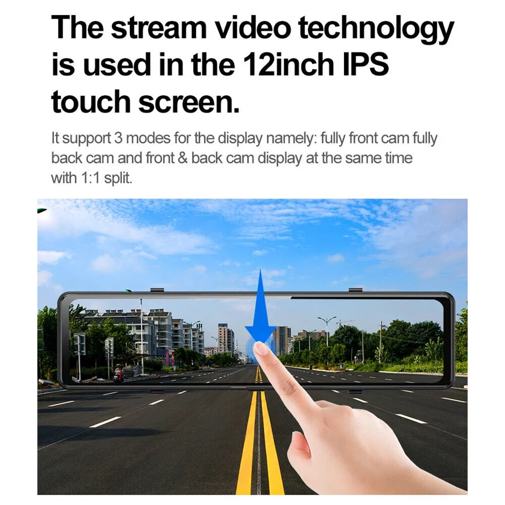 G·PEH US 4K WiFi Mirror GPS Dash Cam 12" Voice Control Car RearView Backup Dual