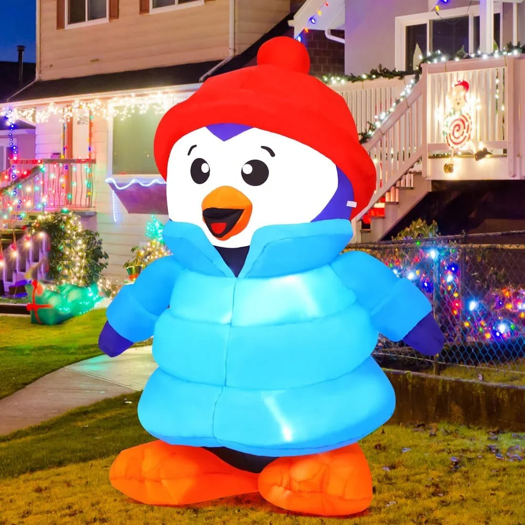 GOOSH Christmas Inflatable 6 FT Christmas Decorations Penguin with Hat, Outdoor Penguin Decorations with LED Lights, Inflatable Penguin Christmas Outdoor Inflatable Decorations Clearance for Xmas