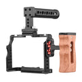 Andoer Video Cage + Handle + Side Wooden Grip Kit Aluminum Alloy with Dual Cold Shoe Mounts Numerous 14 Inch Threads Replacement for Sony A7IV/ A7III/ A7II/ A7R III/ A7R II/ A7S II