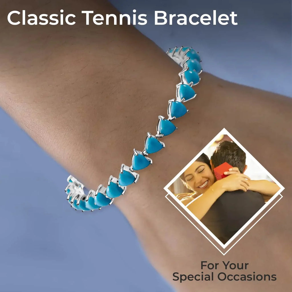 Shop LC Sleeping Beauty Turquoise Trillion 925 Sterling Silver Platinum Plated Tennis Bracelet for Women Jewelry Size 7.25" Ct 10.99 Birthday Mothers Day Gifts for Mom