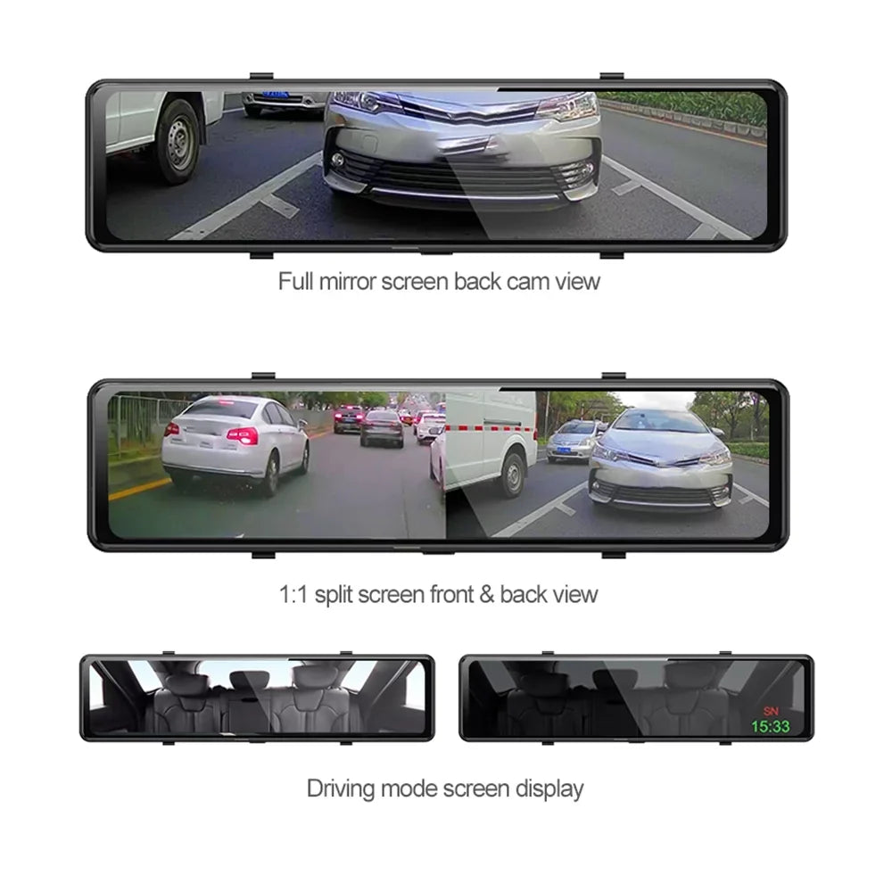 G·PEH US 4K WiFi Mirror GPS Dash Cam 12" Voice Control Car RearView Backup Dual