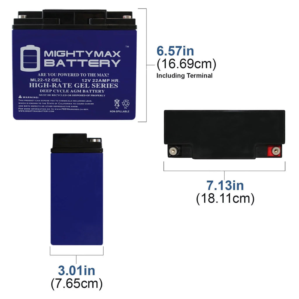 12V 22AH GEL Battery Replaces Rascal R200/R500 Series Scooter