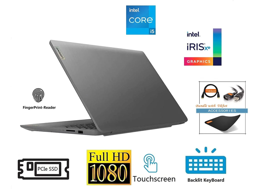 Lenovo 2021 IdeaPad 3 Laptop, 15.6" FHD IPS Touchscreen Display, i5-1135G7 (>i7-1065G7), Iris Xe Graphics, Wi-Fi 6, Camera, Type-C, Fingerprint, w/Accessories (12GB RAM | 512GB PCIe SSD)