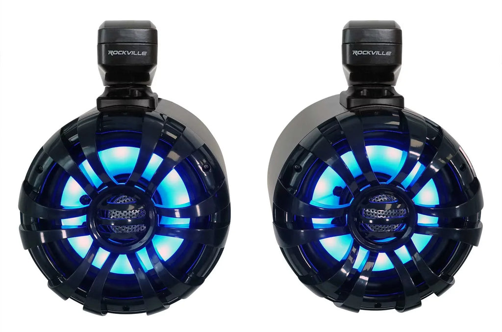 Pair Rockville WB65KLED 6.5" 600w Black Marine Wakeboard LED Tower Speakers+Remote
