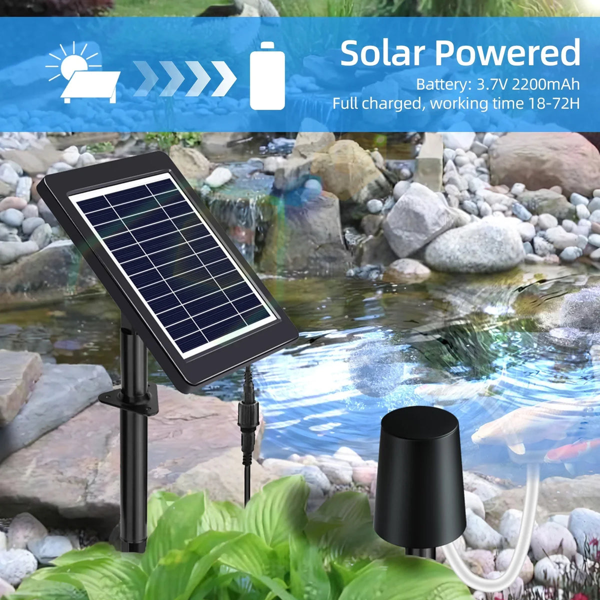 Andoer Solar Powered Pond Aerator with Air Pump, 3 Modes, 4W, Pond Stock