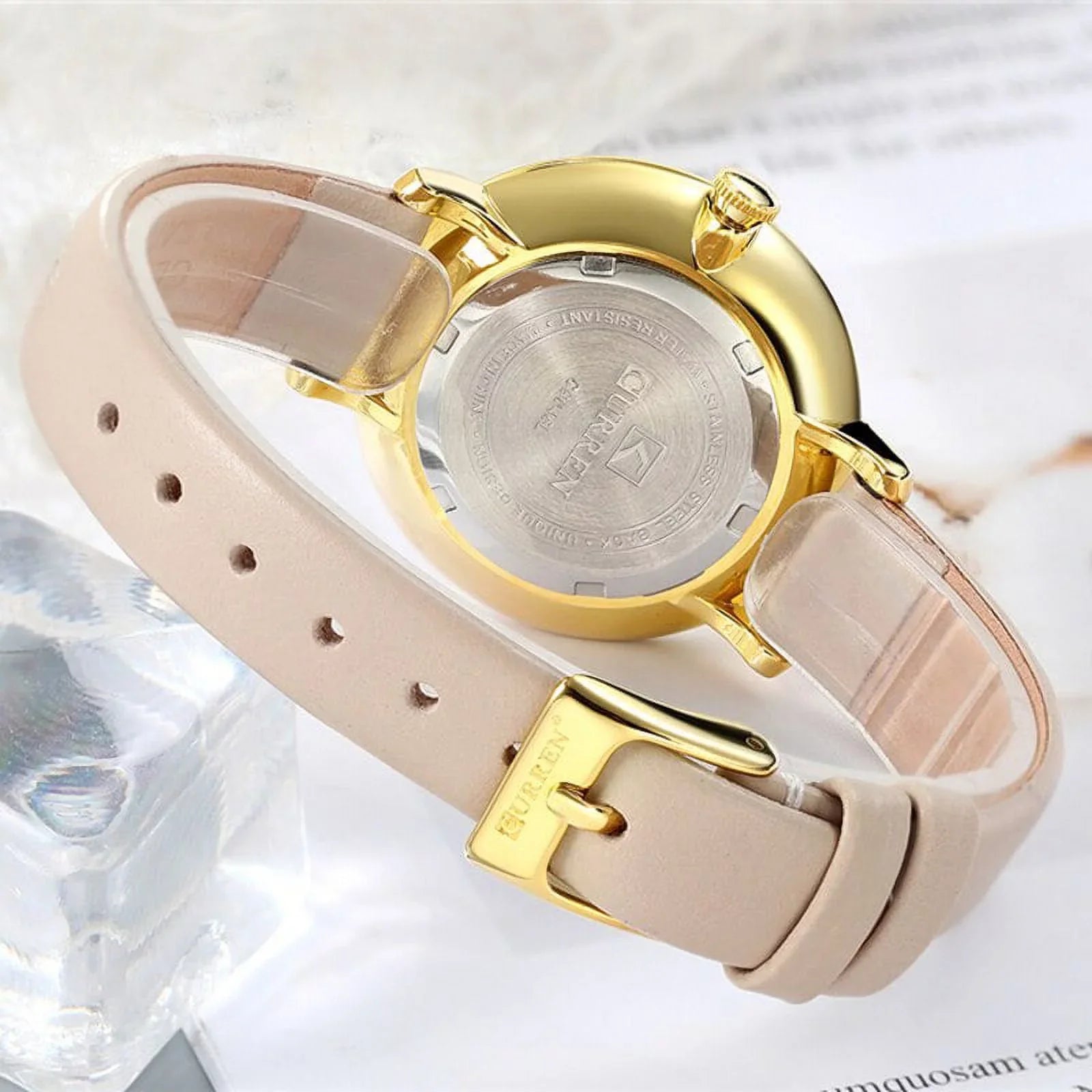 Top Brand Curren Women Watches Pink Leather Wristwatch With Rhinestone Ladies Clock Fashion Luxury Quartz Watch Relogio Feminino - Quartz Wristwatches
