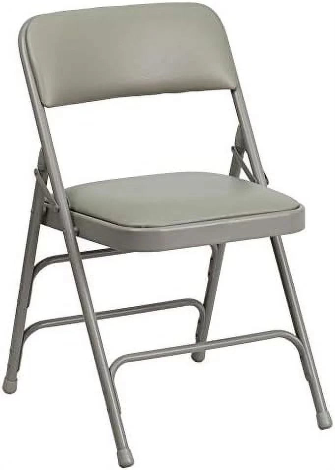 4 Pack HERCULES Series Curved Triple Braced & Double Hinged Gray Vinyl Metal Folding Chair
