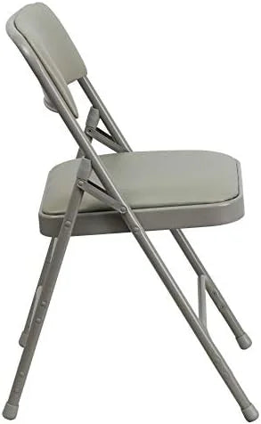 4 Pack HERCULES Series Curved Triple Braced & Double Hinged Gray Vinyl Metal Folding Chair