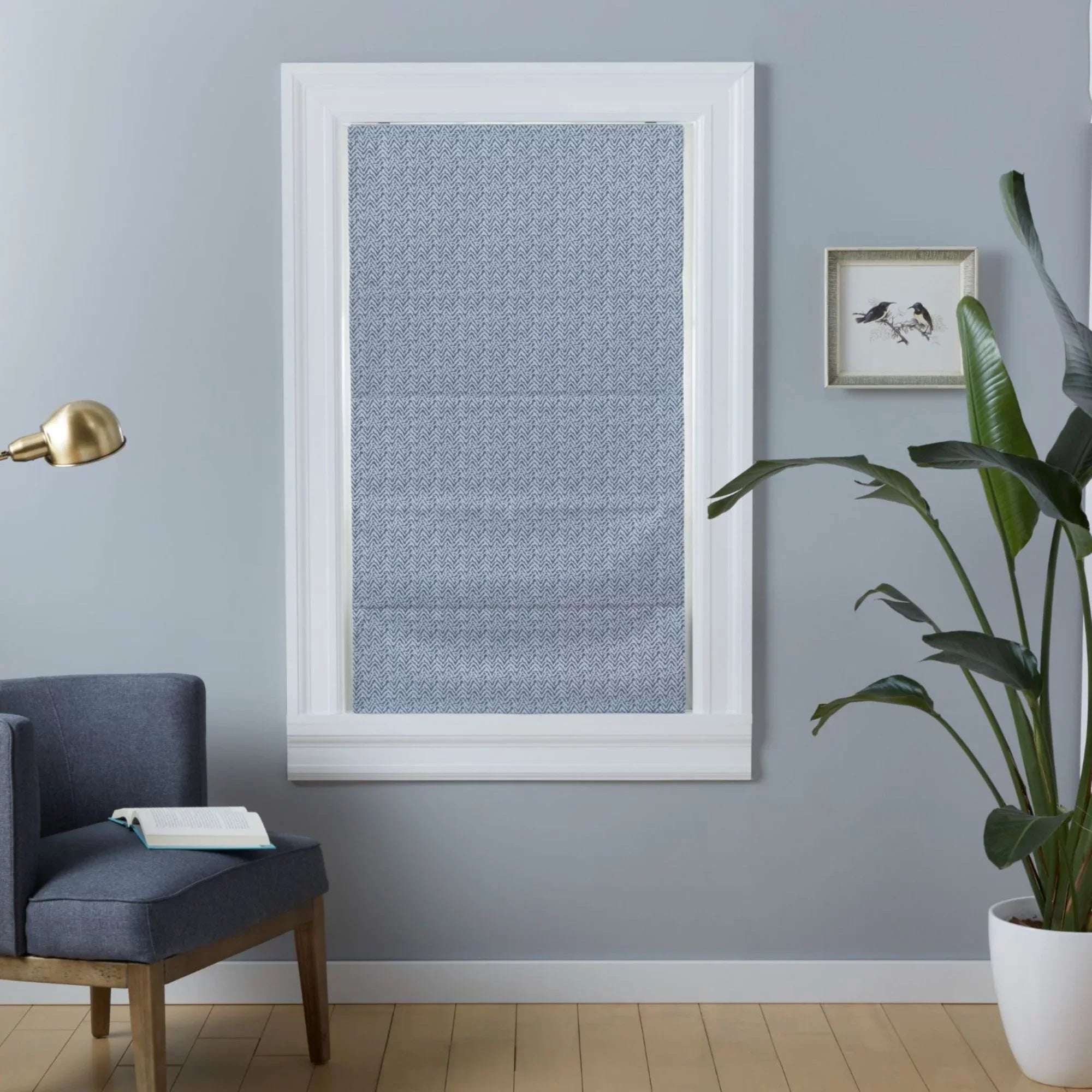 Exclusive Home Esme Total Blackout Roman Shade, 27"x64", Slate Blue