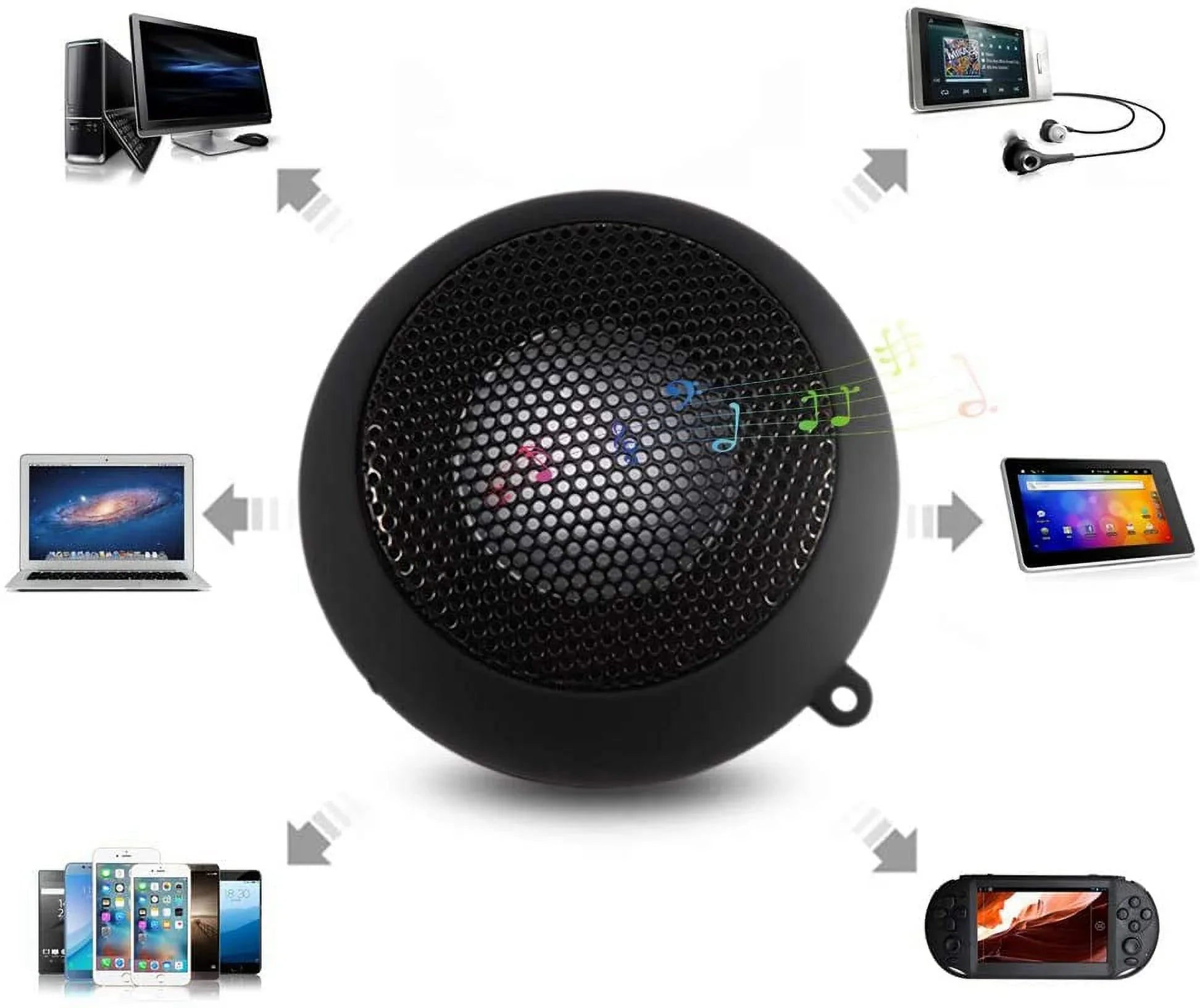 Portable Speaker, Mini USB Speaker with 3.5mm Jack on Bottom for Mobilephone PC Laptop MP3(Black)